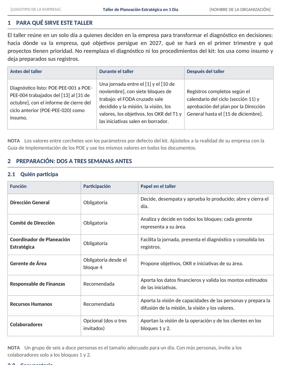 Fragmento real del archivo Taller de Planeación Estratégica en 1 Día (Word)