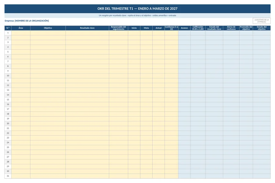 Fragmento real del archivo Tablero de OKR 2027 (Excel)