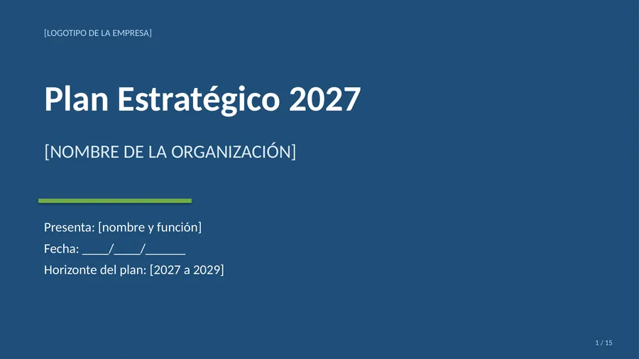 Fragmento real del archivo Plantilla de Presentación del Plan Estratégico 2027 (PowerPoint)